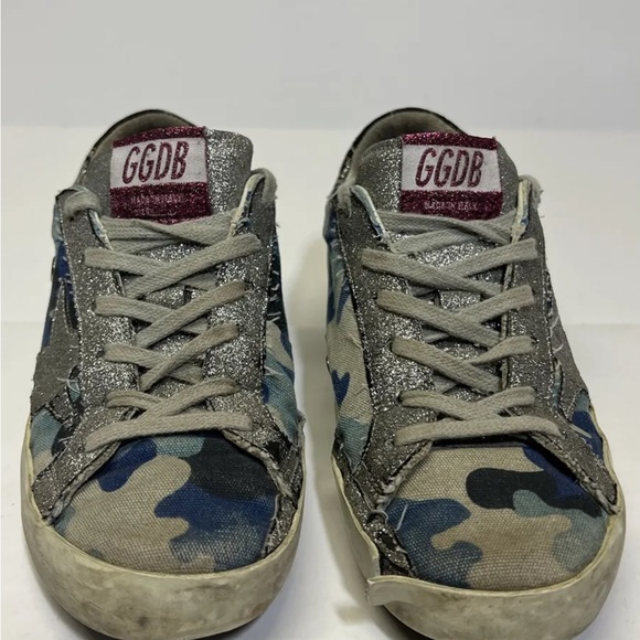 Golden Goose Superstar Sneakers Grey Blue Silver Glitter Camo Star Sz 35 - Picture 4 of 11